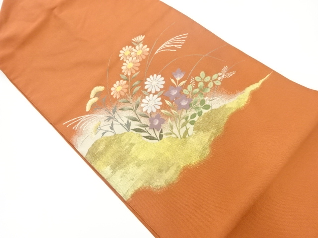 JAPANESE NAGOYA OBI / TSUZURE / WOVEN AUTUMN FLOWERS